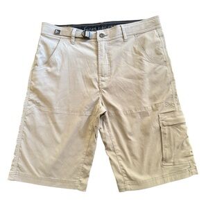 Prana Stretch Zion Shorts Sz 34” Khaki Outdoors Hiking Rugged Casual 12” inseam